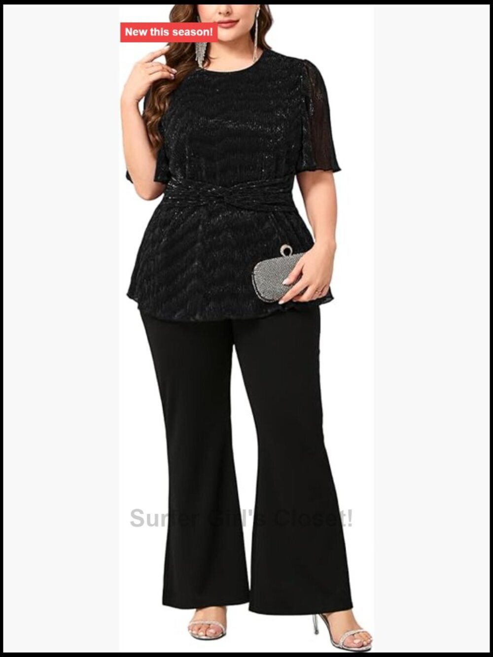 Plus Size Sparkly Metallic Pant Suit 2 Piece Set Cocktail Outfits